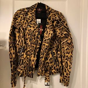 Royal Bones leopard print biker jacket NWT XL